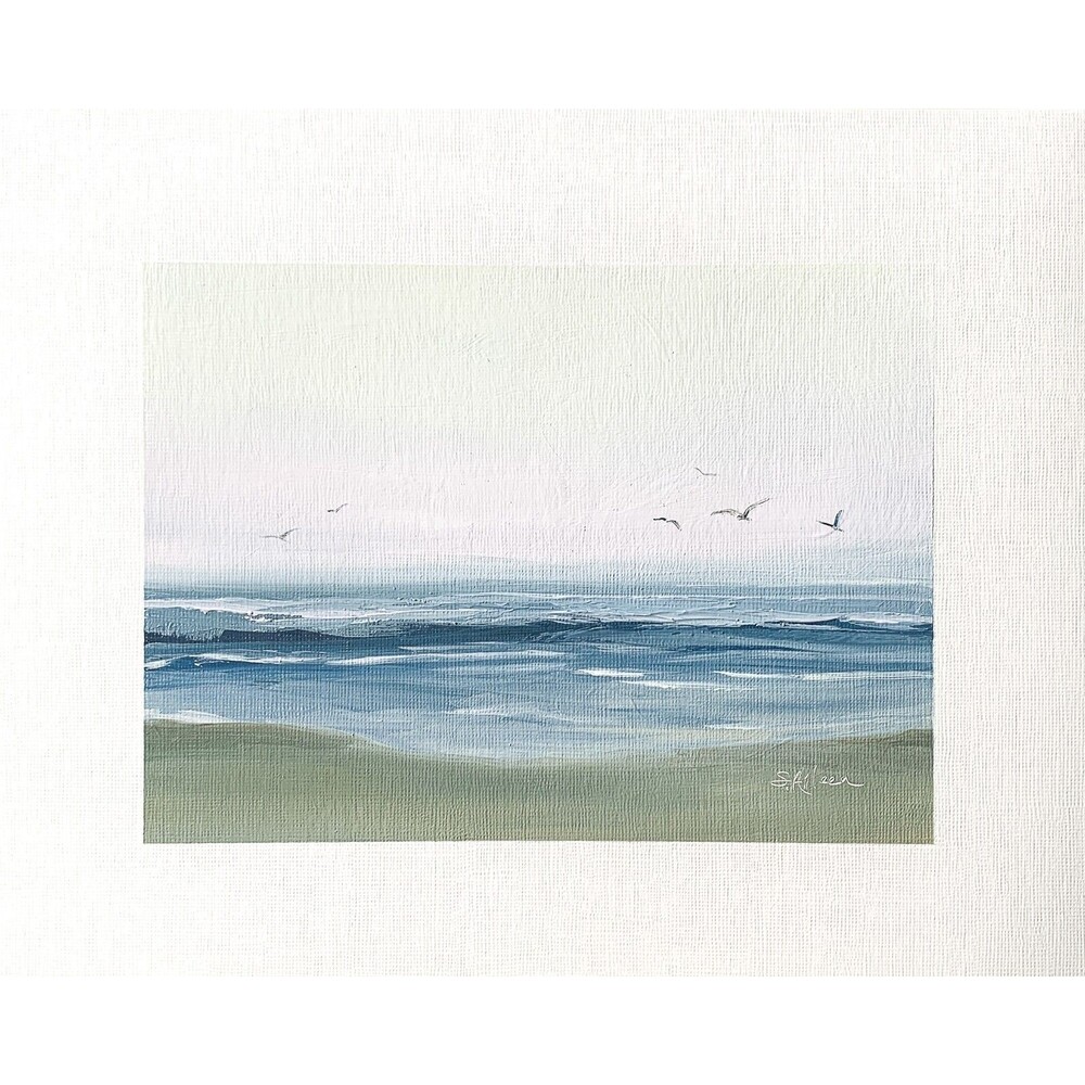 8x10 Original Oil Painting Seascape Birds Ocean Waves Coastal Art Summer Signed
